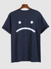 Streetwear Slogan Unhappy Face Print Short Sleeve T-shirt L Deep blue