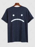 Streetwear Slogan Unhappy Face Print Short Sleeve T-shirt S Deep blue