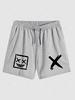 Streetwear Square Face Print Casual Drawstring Shorts L Light gray