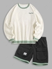 Striped Trim Fleece New York Embroidered Sweatshirt and Colorblock Cargo Shorts Set Multi a