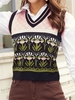 Striped-trim Graphic Sweater Vest Black