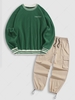 Striped Trim Polar Fleece New York Embroidered Sweatshirt and Ankle Cargo Pants Set Multi a