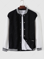 Striped Trim Two Tone Quilted Baseball Jacket M Multi b