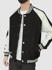 Striped Two Tone Snap Button Graphic Baseball Varsity Jacket M Black