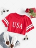 Striped USA Graphic Crop T Shirt M Red