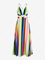 Stripes Criss Cross Open Back Maxi Dress S Multi a