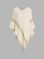 Stripes Fringed Poncho Sweater M Multi a