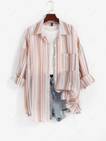 Stripes Front Pocket Button Down Shirt S Light coffee