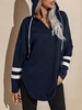 Stripes Panel Curved Hem Loose Hoodie S Deep blue