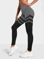 Stripes Panel Heathered Sports Leggings M Black