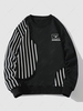 Stripes Panel Letter Graphic Crew Neck Sweatshirt M Black