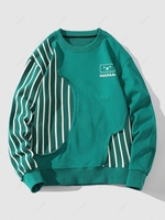 Stripes Panel Letter Graphic Crew Neck Sweatshirt S Light sea green