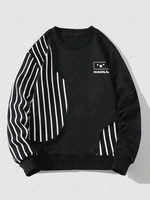 Stripes Panel Letter Graphic Crew Neck Sweatshirt Xs Black