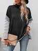 Stripes Panel Mock Neck Oversized Sweater L Black