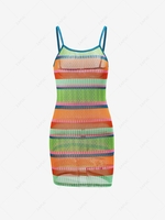 Stripes Patterned Sheer Mesh Cami Mini Dres L Multi a