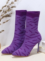 Stripes Stretch Knit Stiletto Heel Sock Boots