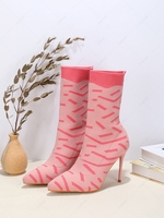 Stripes Stretch Knit Stiletto Heel Sock Boots