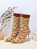 Stripes Stretch Knit Stiletto Heel Sock Boots