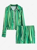 Stripes Zip Up Top and Micro Mini Skirt Set L Green