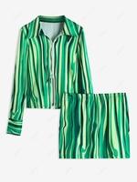 Stripes Zip Up Top and Micro Mini Skirt Set L Green
