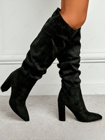 Suedette Chunky Heel Ruched Mid Calf Boots