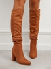 Suedette Chunky Heel Ruched Mid Calf Boots