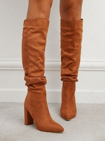 Suedette Chunky Heel Ruched Mid Calf Boots