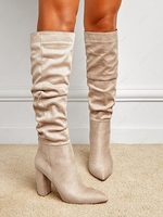Suedette Chunky Heel Ruched Mid Calf Boots