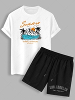SUMMER ADVENTURE California Palm Print Tee With LOS ANGELES Shorts White