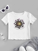 Sun and Moon Letter Print Crop Tee M White