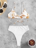 Sun and Moon Print Wrap Bikini Top and High Leg Cutout High Rise Bikini Bottom White