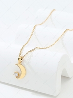 Sun and Moon Shape Pendant Copper Inlay Zircon Plated 18K Gold Necklace
