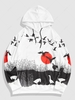 Sun Birds Print Kangaroo Pocket Japanese Hoodie S White