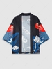Sun Cloud and Crane Print Short Sleeve Kimono Xxl Cornflower blue