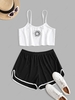 Sun Embroidered Contrast Piping Two Piece Set M White