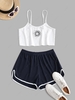 Sun Embroidered Contrast Piping Two Piece Set S Deep blue