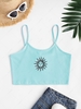 Sun Embroidered Crop Cami Top M Light blue