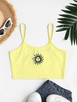 Sun Embroidered Crop Cami Top M Yellow