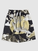 Sun Floral and Crane Print Drawstring Shorts Xxl Vanilla