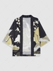 Sun Floral and Crane Print Short Sleeve Kimono Xl Vanilla