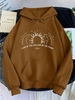 Sun Moon Letter Print Thermal Lined Hoodie Xl Coffee