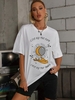 Sun Moon Print Drop Shoulder Oversized Tee Xl White