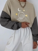 Sun Moon Star Leaves Graphic Whimsigoth Colorblock Sweatshirt L Gray