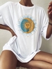 Sun Moon Star Print Drop Shoulder Loose T Shirt M White