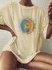 Sun Moon Star Print Drop Shoulder Loose T Shirt Xl Light coffee