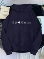Sun Moon Star Print Drop Shoulder Thermal Lined Hoodie Xl Deep blue