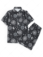Sun Moon Star Print Shirt and Shorts Set Xl Black