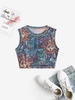 Sun Patterned Sheer Mesh Cropped Tank Top L