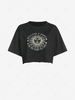 Sun Print Frayed Graphic Cropped Tee L Black