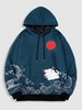 Sun Sea Wave and Crane Pattern Pullover Hoodie Xl Navy blue
